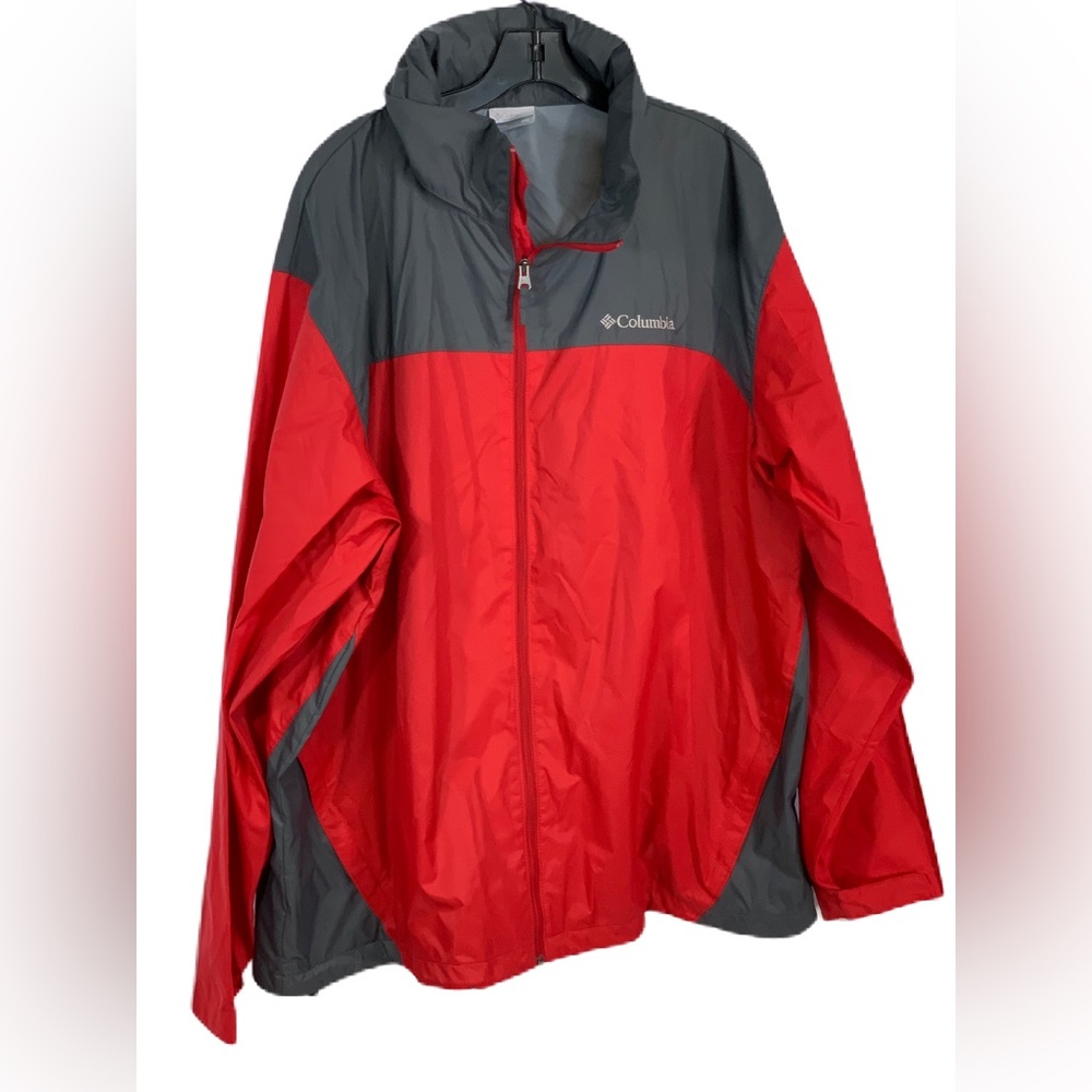 Columbia Jacket Adult XXL Windbreaker Red Gray Full Zip Lightweight Mens Hood